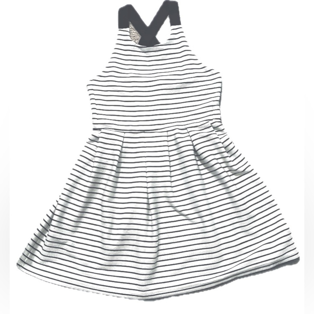 DEX - White and Black Striped Halter Dress